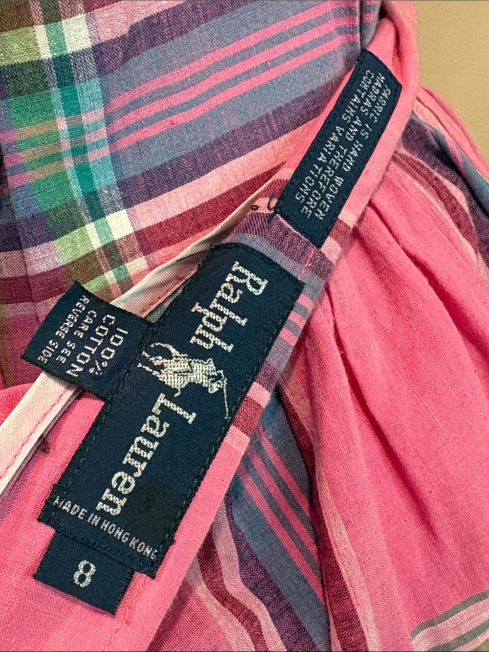 Vintage Ralph Lauren Blue Label 80s Pink Plaid Sleeveless Top + Maxi Skirt Set - Picture 11 of 16